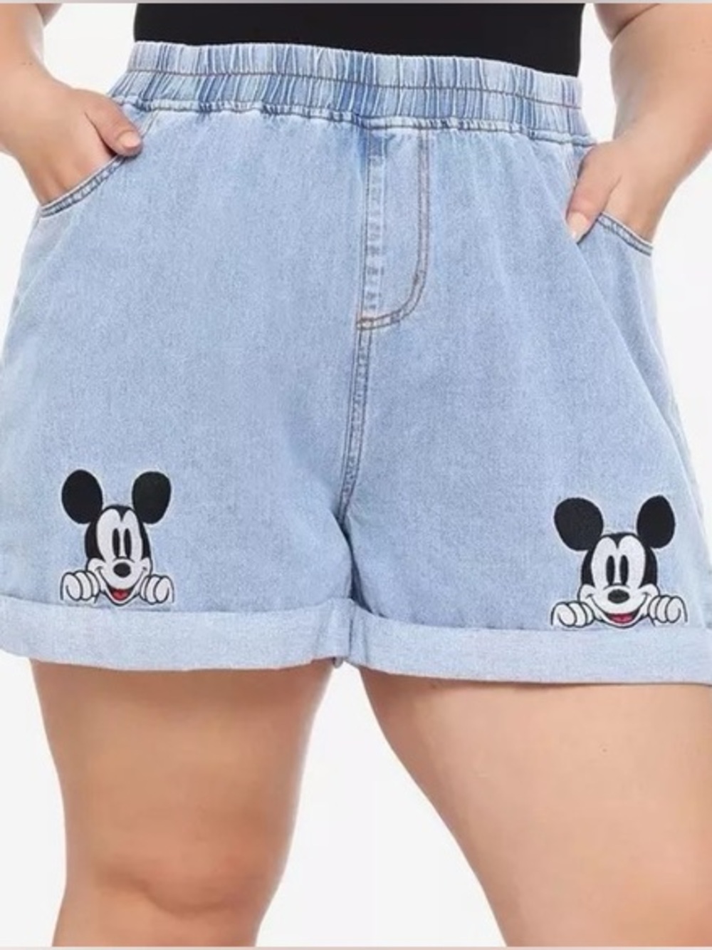 Disney Mickey Mouse Elastic High Waisted Cotton Denim Shorts size 3x Embroidered